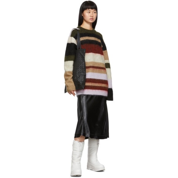 🍁ACNE STUDIOS Green and Red Kalbah Mohair Striped Sweater - Picture 9 of 16